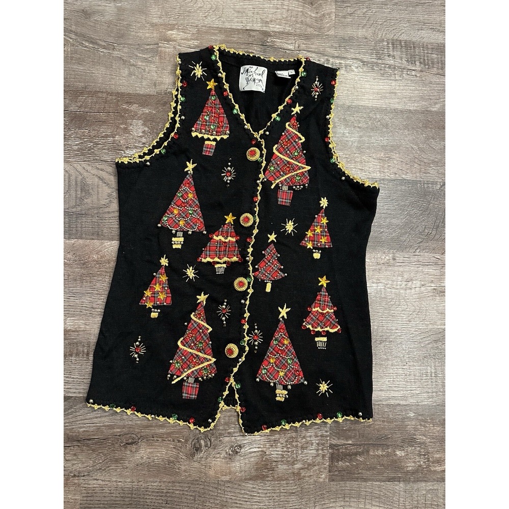 michael‎ simon sweater vest christmas blinge beads large